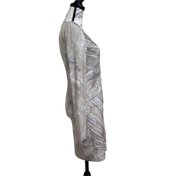 Torn by Ronny Kobo Women's Dress Pleated Patterned Long Sleeve Gray Beige Small - Picture 3 of 8